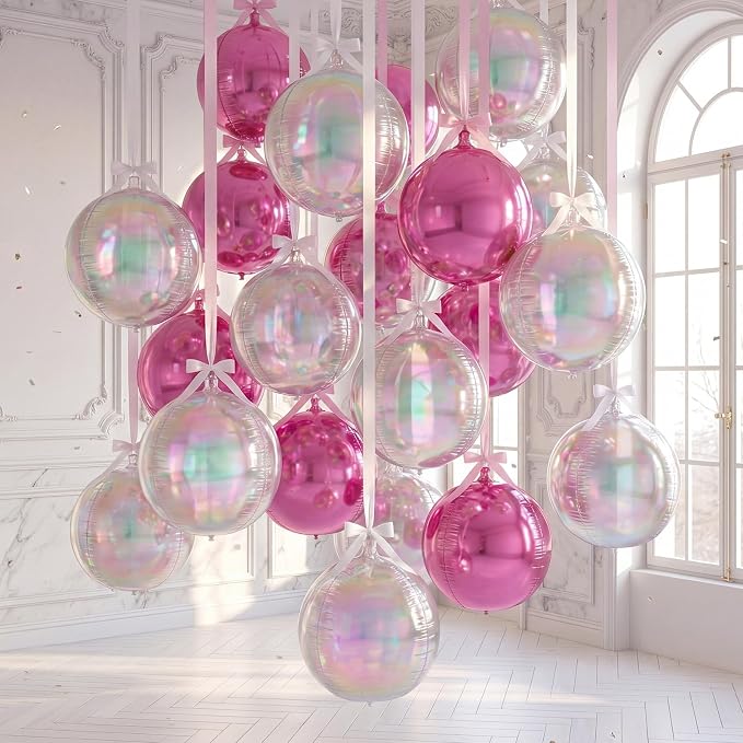 36 Set 22 Inch Iridescent Pearl Pink 4D Giant Round Foil Balloon Bulk Metallic by Charnoel