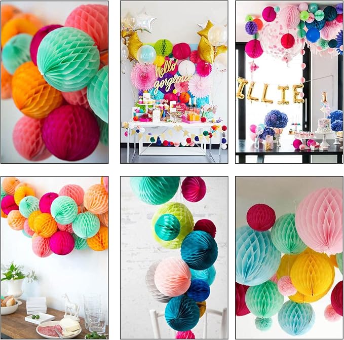 ZOOYOO 12Pcs 6" 10" Honeycomb Balls Decorations Hanging Tissue Paper Pom poms - Image 3