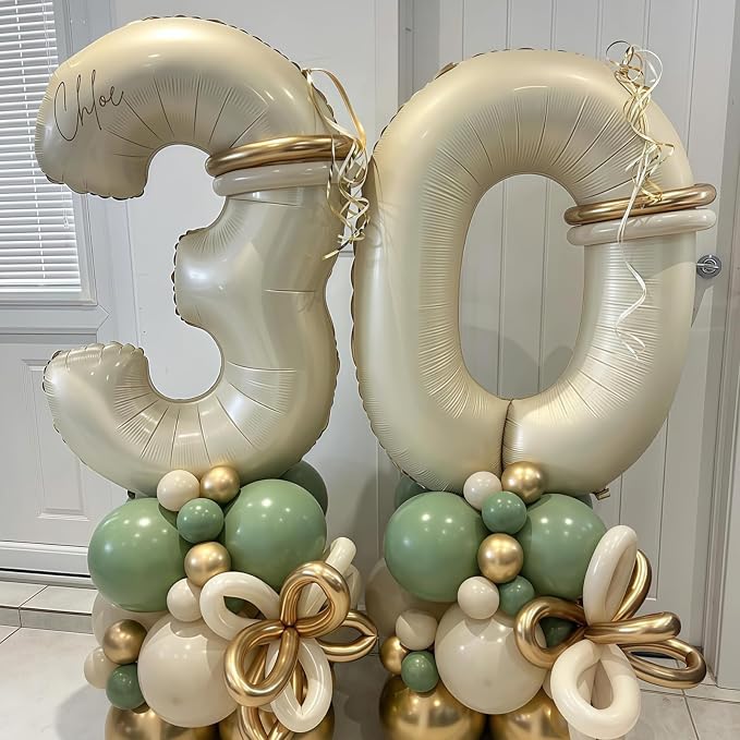 Cream Number 3 Balloons, 40 Inch 3 Balloons Giant Helium Foil Mylar Beige 3 - Image 4