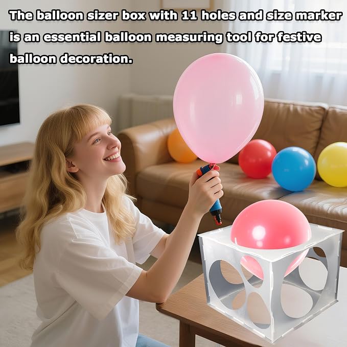 11 Holes Plastic Balloon Sizer Cube Box Collapsible 2-10 Inch Balloon Sizer - Image 6