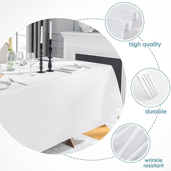 VidaFete Tablecloth 90 * 156inch Rectangle Table Cloth Polyester, Stain Wrinkle Resistant Polyester Dining Table Cover for Kitchen Dinning Party Wedding Rectangular Tabletop Buffet Decoration(White)