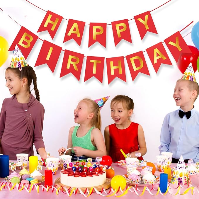 Red Happy Birthday Banner - 16 ft Pre-Strung Gold & Red Birthday Party - Image 5