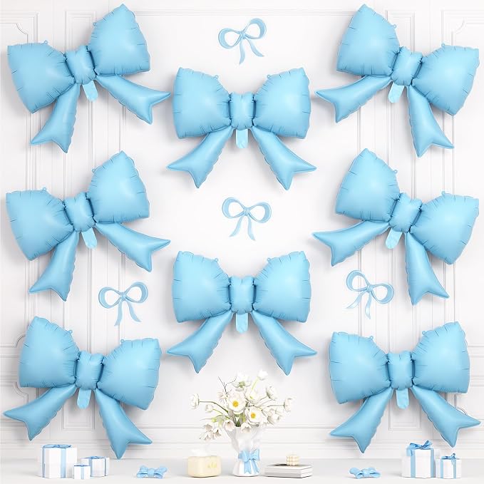 8Pcs Blue Bow Foil Balloons, 21Inch Blue Bow Shaped Balloons by Hapmori