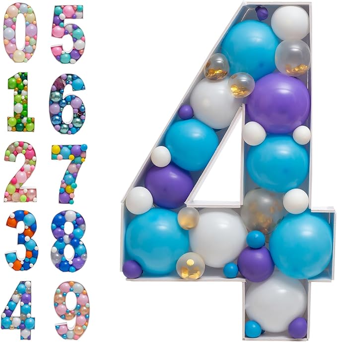 Mosaic Balloon Frame Numbers 4 Pre-Cut Large Foam Board Sign Cut-out by JoyBoxDesign