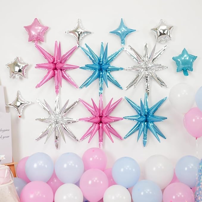 14pcs Pink Blue Silver Star Balloons, Mixed Star Foil Balloon, 22Inch Explosion - Image 3