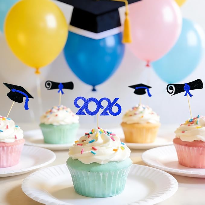 Pre-Assembled Graduation Cupcake Toppers 48 PCS, Class of 2026 Mini Cake - Image 9