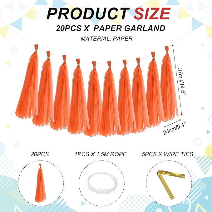 MECCANIXITY 20Pcs Tassel Garland Banner Tissue Paper - Image 2