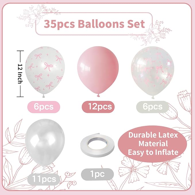 Pink Bow Balloons Light Pink and White Balloon 12inch Clear Bow Balloons - Image 4