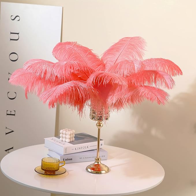 Larryhot Red Large Ostrich Feathers - 10pcs Feathers for Vase Decoration,Wedding Party Centerpieces and Home Decorations (Sunset Red)