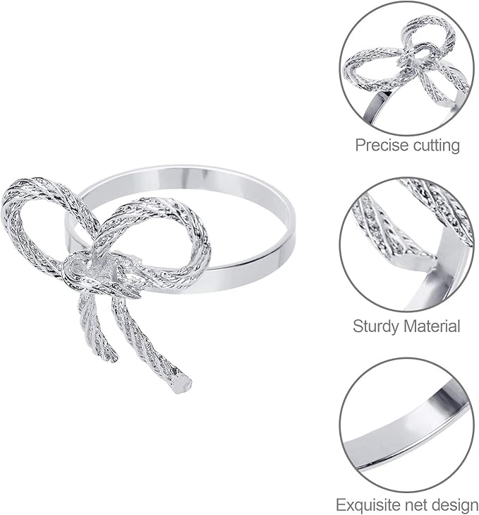 Pack of 12 Napkin Rings Alloy Hollow Out Flower Napkin Holder Dinning Table Napkin Ring for Dinner Parties Wedding Banquet Table Setting Family Gatherings Table Decor（Silver，12）