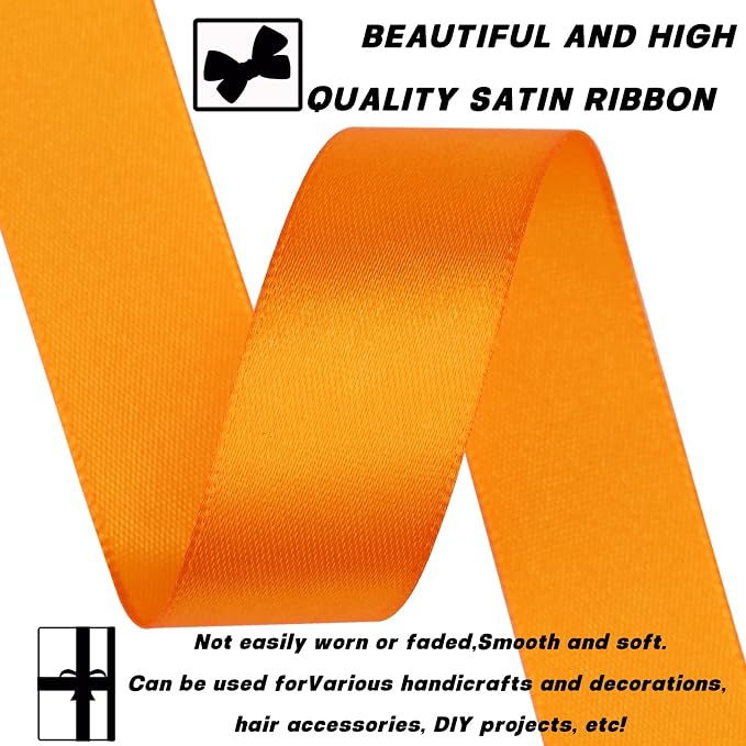 7/8 Inch 30 Yards Orange Satin Craft Ribbon-Single Face Polyester Ribbon - Image 3