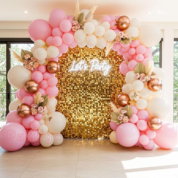Pink Ivory Rose Gold Balloon Arch Kit – Double Stuffed Light Pink Cream White - Image 3
