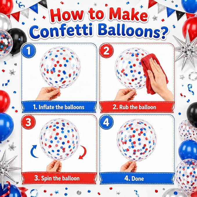 Red Blue Balloons for Patriotic Party Decor | 12 Inch Red Blue Silver Balloons - Image 4