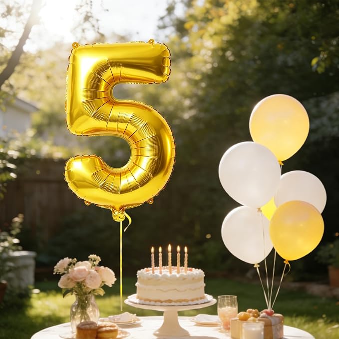 40 Inch Number 5 Balloons for 5th Birthday Party Decorations, 0-100 Gold Large - Image 3