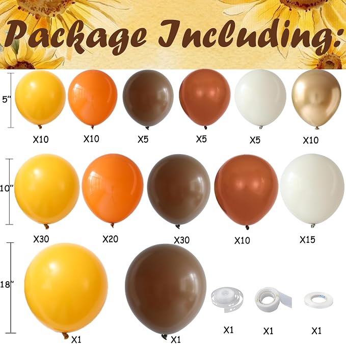 Fall Sunflower Balloon Arch 152pcs Brown Mustard Yellow Sand White Balloons - Image 2