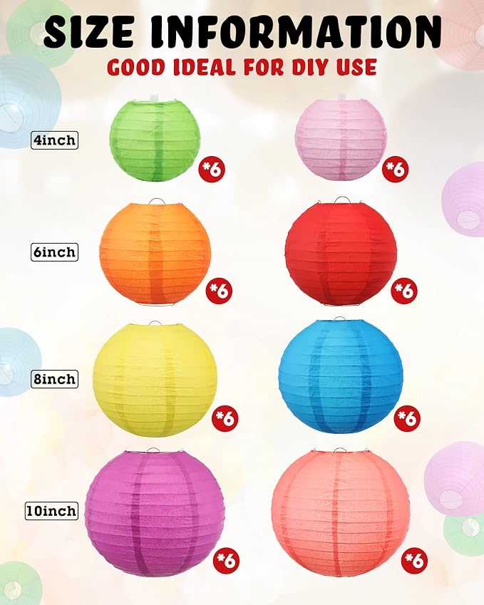 Treela 48 Pcs Paper Lanterns Party Decorations Chinese Lanterns Round Paper - Image 4