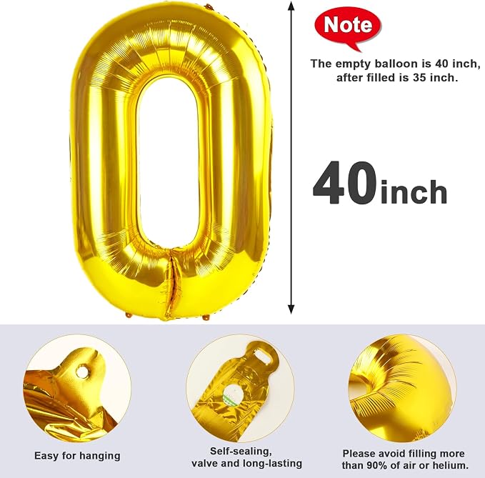 Large Number 0 Balloons Gold Birthday Party Decorations - Image 4