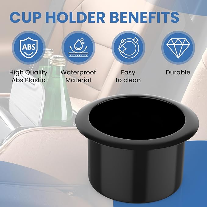 2Pcs Black Plastic Sofa Cup Holder | Recessed Cup Holder 110×64mm, 85mm Inner - Image 6