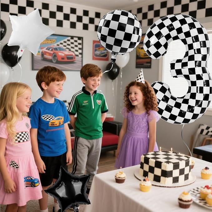40 Inch Checkered Number Balloons 3 Black and White Foil Balloon - Image 6