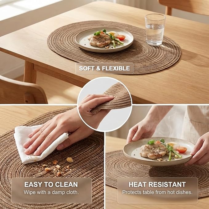 Placemats Set of 4, Woven Oval Braided Dining Table Mats | 12 x 17.5 Inch Size - Image 4