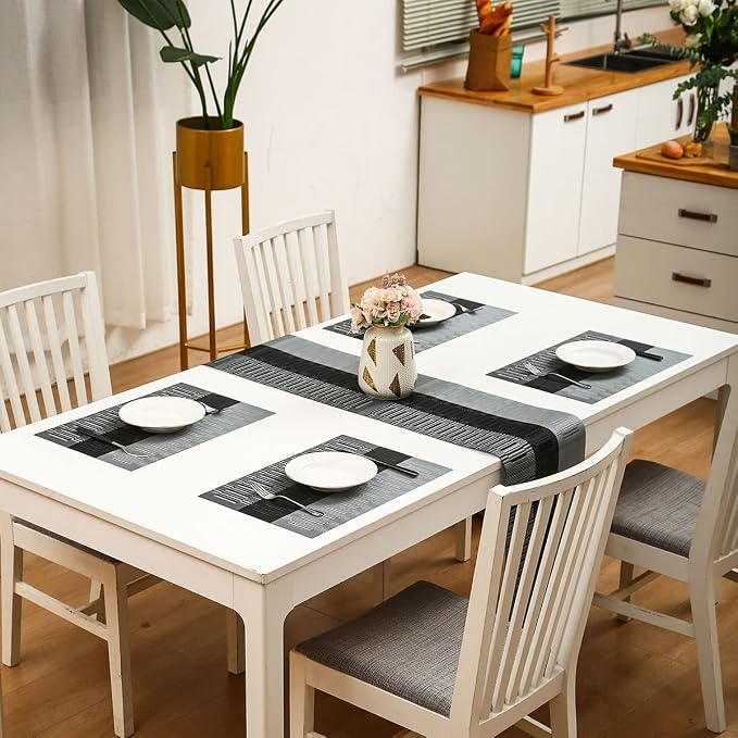HeloHo Black Grey Stripe Placemats Set of 8, Heat-Resistant Washable Placemats - Image 7