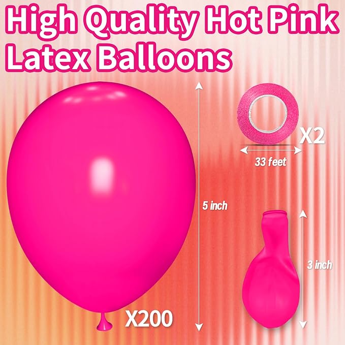 200pcs Hot Pink Balloons 5 Inch, Small Mini Latex Balloons - Image 2