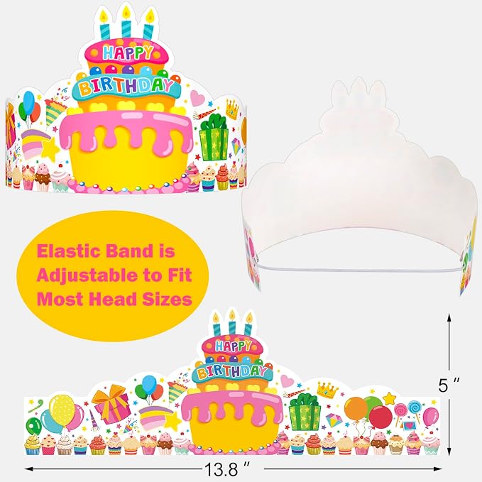 36 Pack Birthday Crowns for Kids Colorful Paper Party Hats Birthday Crown Set - Image 2