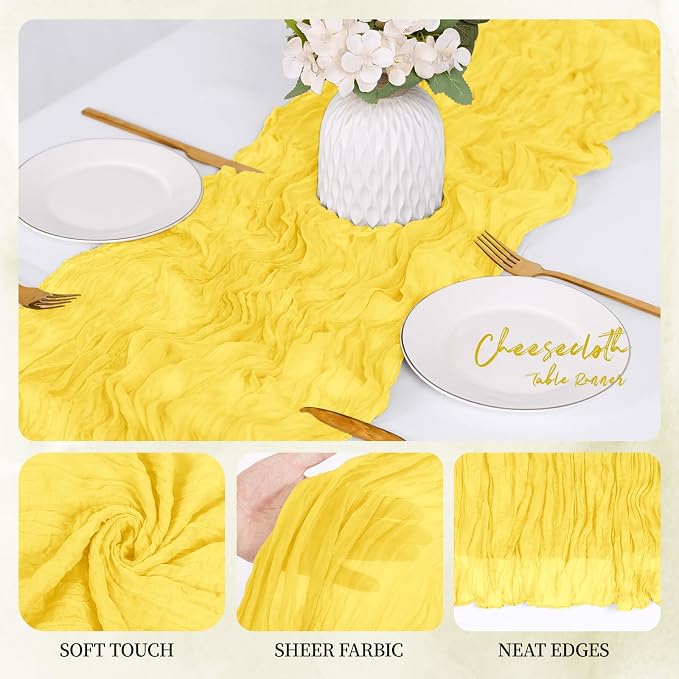 12 Pack Lemon Yellow Cheesecloth Table Runner 17x108 Inch Semi Sheer Boho Gauze - Image 3