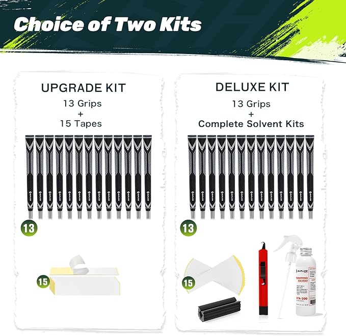 SAPLIZE High-performance Rubber Golf Grips 13 Pack, High Shock Absorption, Non-slip, Choose from 13 Grips with 15 Tapes or Full Regripping Kit, Std/Mid/Jumbo, CC10 Series