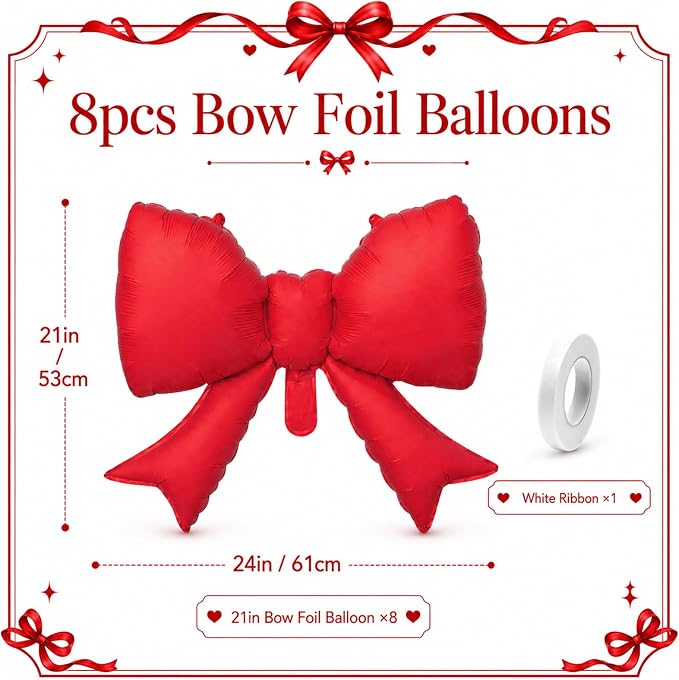 8Pcs Red Bow Foil Balloons, 21Inch Red Bow Shaped Balloons - Image 2