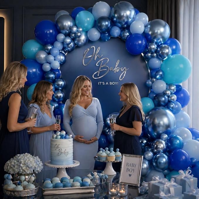 Blue Balloon Set, 12 Inch Metallic Chrome Light Royal Baby Dark Sky Matte - Image 6