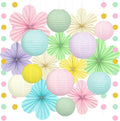 Pastel Hanging Decorations for Classroom, 20-Pc Paper Lanterns Flower Fans | by Dimhut