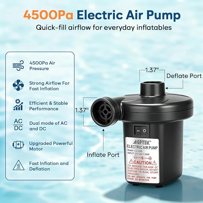 AGPTEK Electric Air Pump for Inflatables, 110V AC &12V DC Inflator Deflator | - Image 2