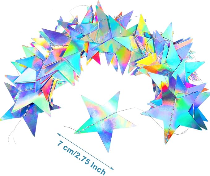 Patelai 130 ft Star Garland Banner Decor, Holographic Iridescent - Image 2