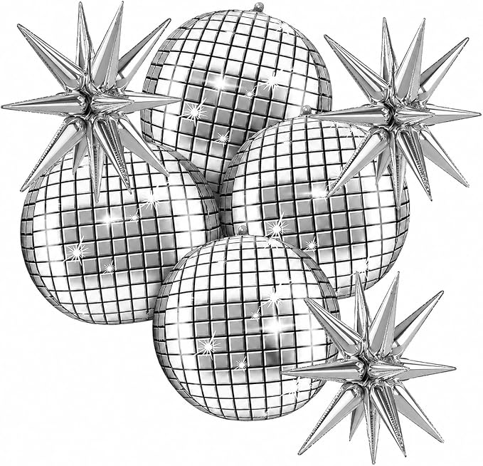 HILAVO 22 Inch Large 4D Metallic Silver Disco Ball Balloon by HILAVO