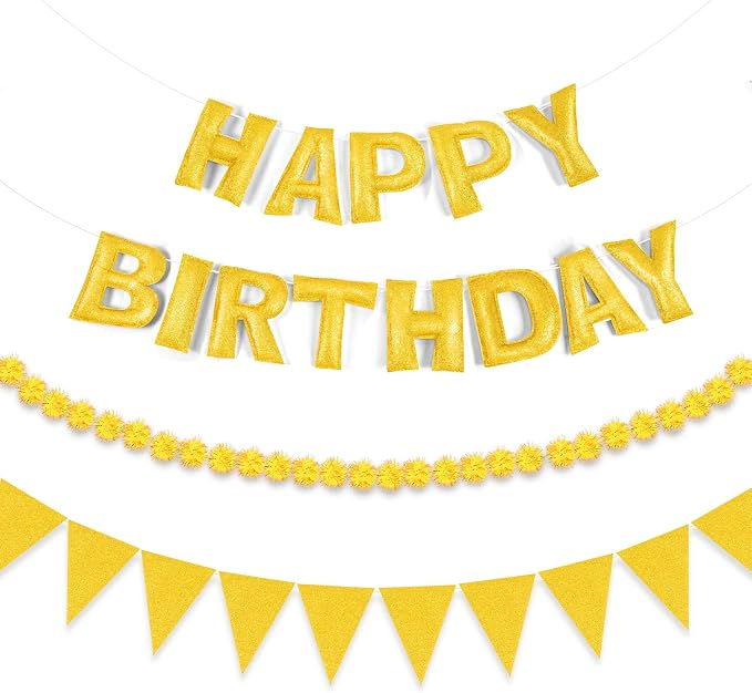 CANREVEL 3 PCS Pre-Strung 3D Happy Birthday Banner Decorations, Happy Birthday by CANREVEL