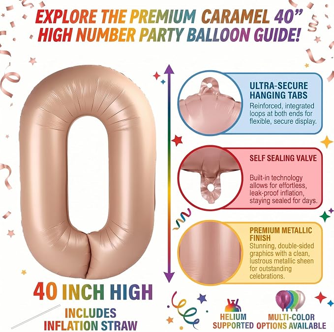 40 Inch Caramel Foil Number 0 Balloon - Image 2