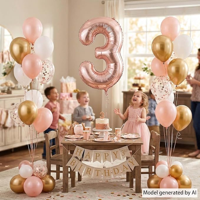 Rose Gold Number 3 Balloon 40 Inch, Blush Foil - Image 2