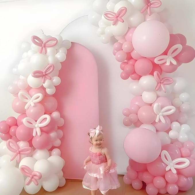 HILAVO Pink Bow Balloon Arch Kit Pink and White Balloons Garland 91 Pcs - Image 4