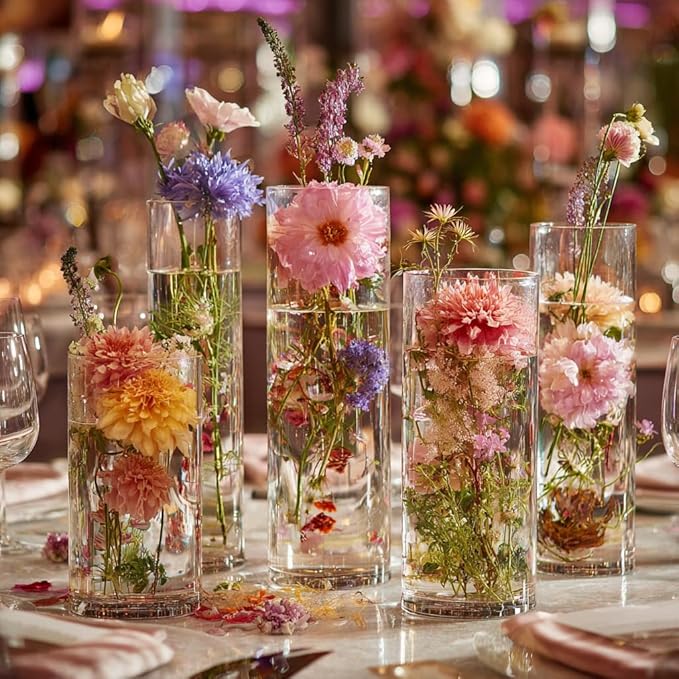 Clear Glass Vase for Centerpieces, 4,6,7.5,8,10 inch Tall Set of 5 Cylinder Flower Vase Bulk Floating Candle Holder for Wedding Table Home Décor and Party
