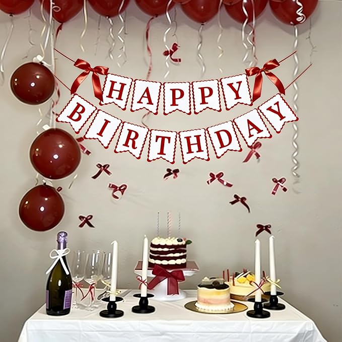 Bow Happy Birthday Banner for Bow Birthday Decorations Pink Bows Garland for - Image 6