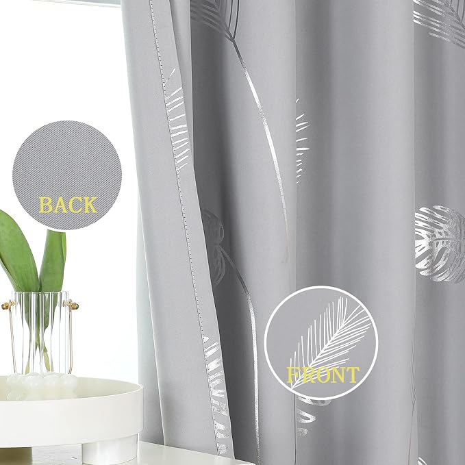 Light Grey Curtains Blackout Thermal Insulated Window Curtains Drapes - Image 3