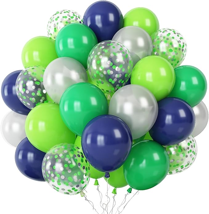 60 Pcs Navy Blue Matte Light Green Silver Latex Party Balloons by Togvu
