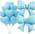 Vuzvuv Blue Gingham Bow Heart Balloons Set, Anniversary, Bridal Shower（Mix by Vuzvuv