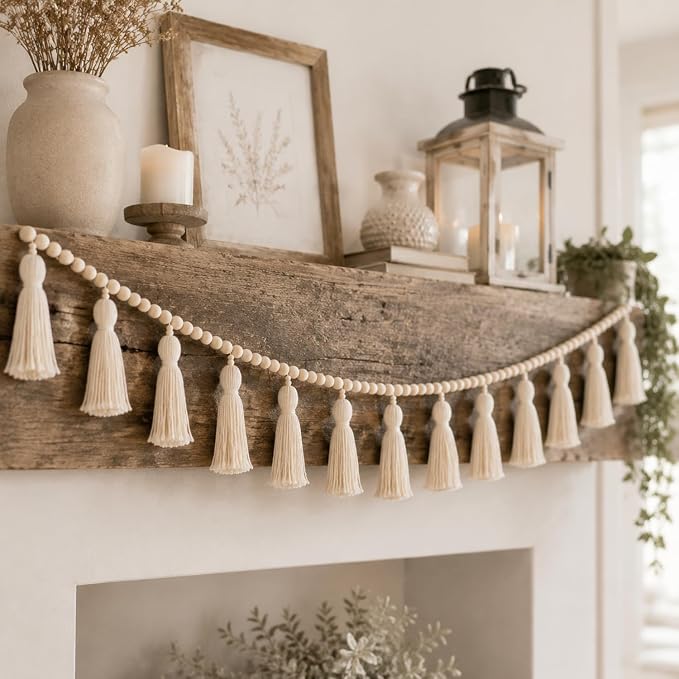 Janinka Tassel Garland Boho Classroom Decor Macrame Wooden Bead Garlands Wood by Janinka