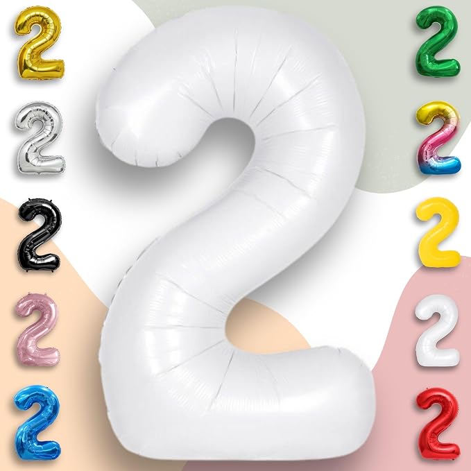 White Number Balloon 2 Mylar Foil Balloons 32 inch - Image 5