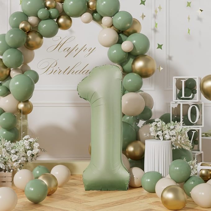 AULE 40 Inch Sage Green 1 Balloon Numbers Foil 0-9 Birthday Big Numbers | - Image 3