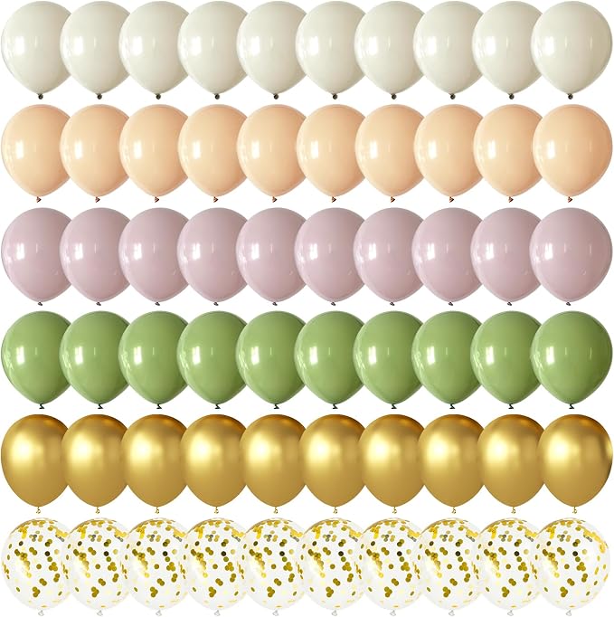 Pink and Green Balloons 12 Inch 60 Pcs Sage Green Dusty Pink Sand White by Searchbyoccasioncolorsize