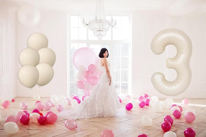 40 Inch Beige Number 3 Foil Balloon Set | - Image 5