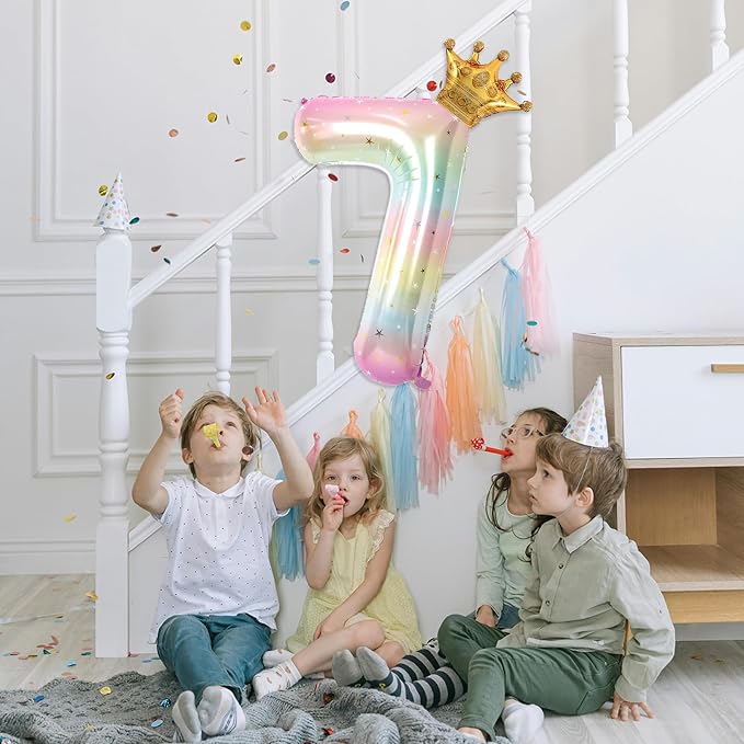 Stars Rainbow Gradient Number 5 Balloon, 40 Inch Giant Number 5 Balloon & Mini - Image 5
